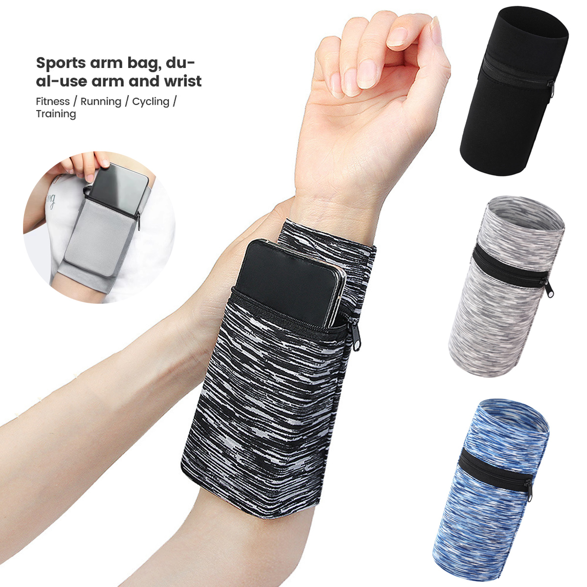 Sweat Band Wrist - Zipper Running Bags Lightweight Wrist Wallet